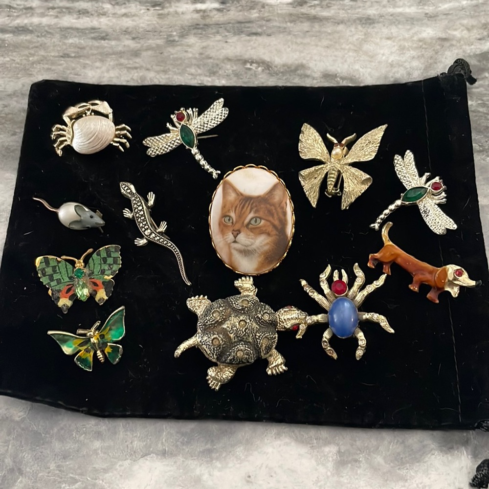 Group of 12 vintage animal pins brooches